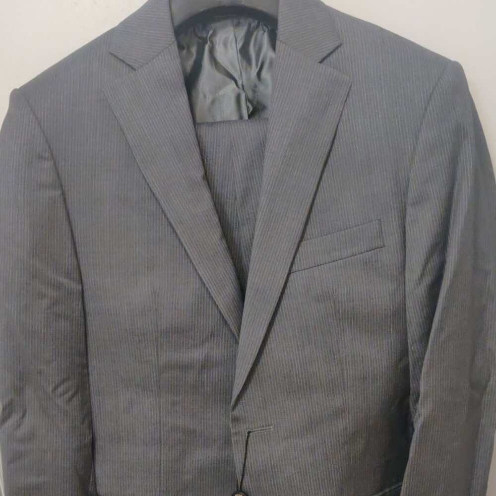 Simon Spurr 36S/30 modern slim skinny fit grey stripe 100% virgin wool bemberg